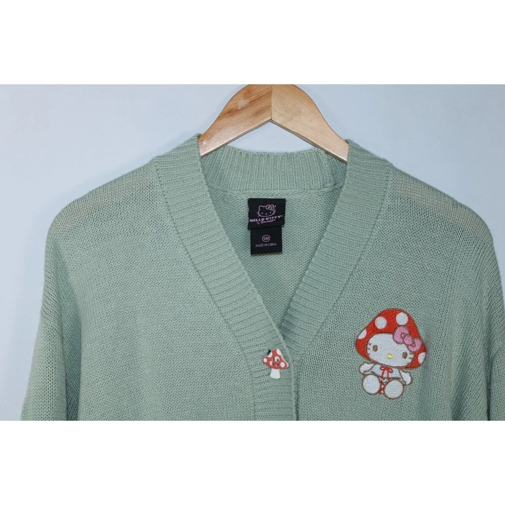 Hot Topic Hello Kitty Women's Small Multicolor Sage Green Knit Cardigan - Picture 2 of 11